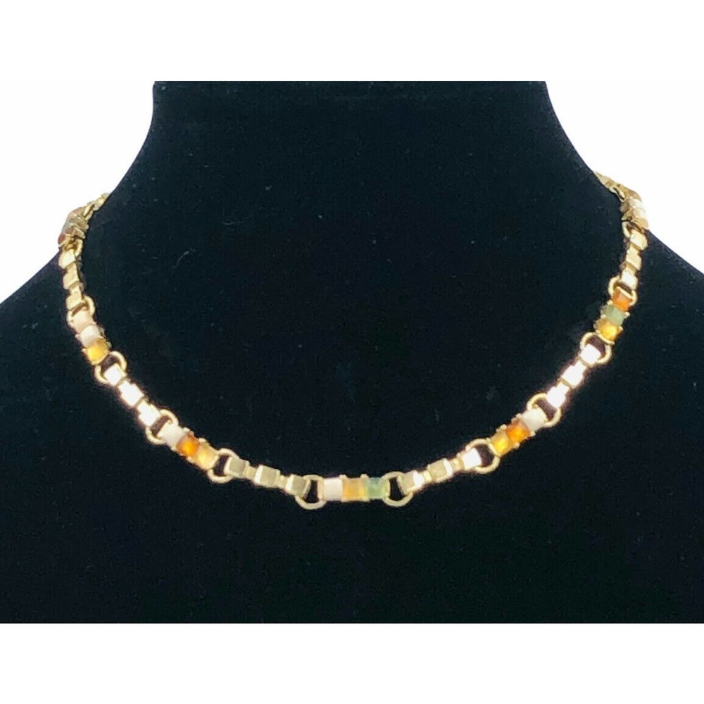 Gold-Tone Multicolor Bead Collar Necklace Jewelry